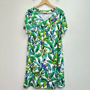 Signature Collection Tropical Print V-neck Midi Dress Size Large